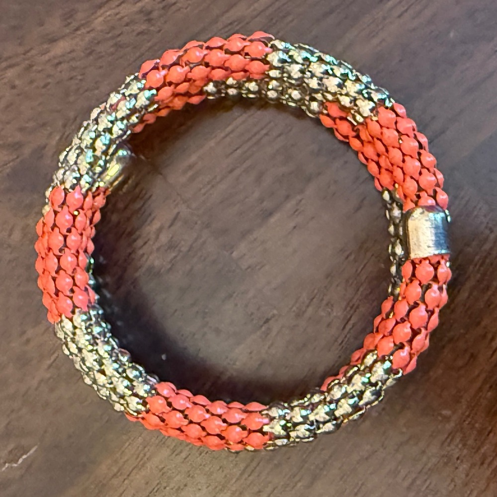 Vintage Coral Enamel Beaded Bracelet Gold Tone Multi Strand Chunky Statement